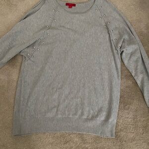 Light Gray Studded Crewneck Sweater - Women